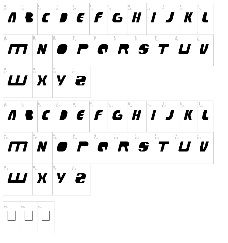 Techno Tech font map